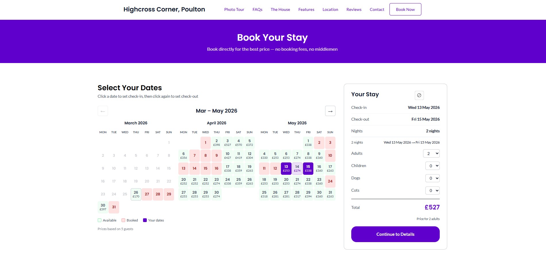 Highcross Corner — booking page