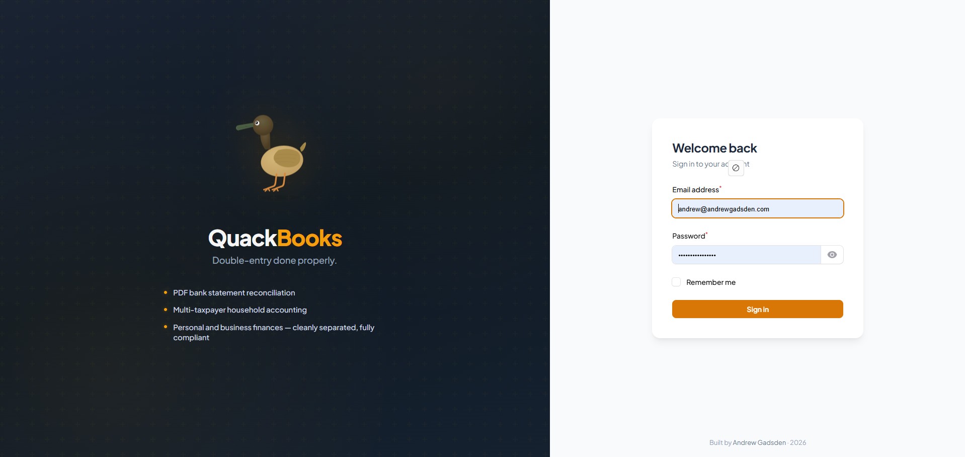Quackbooks — dashboard