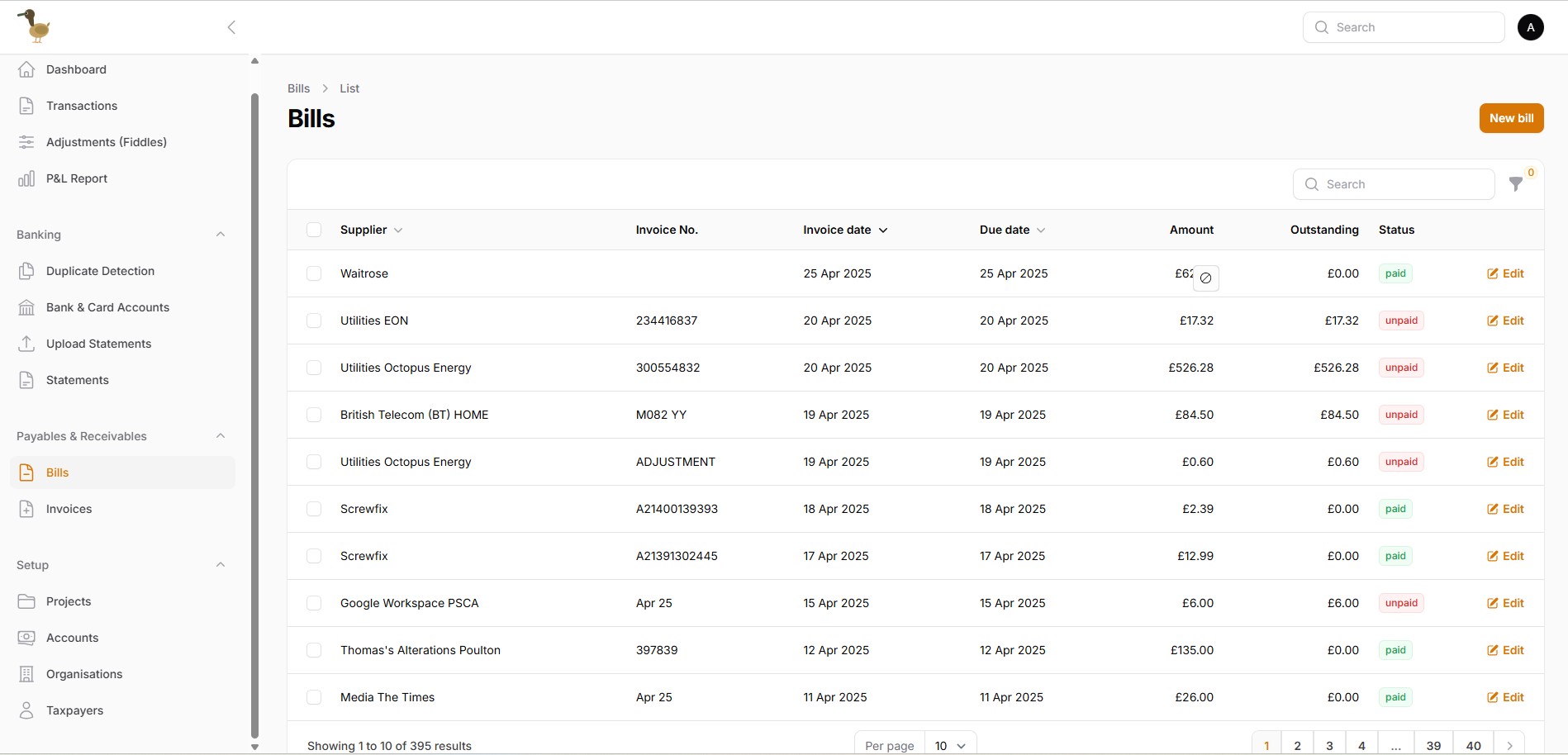 Quackbooks — transactions